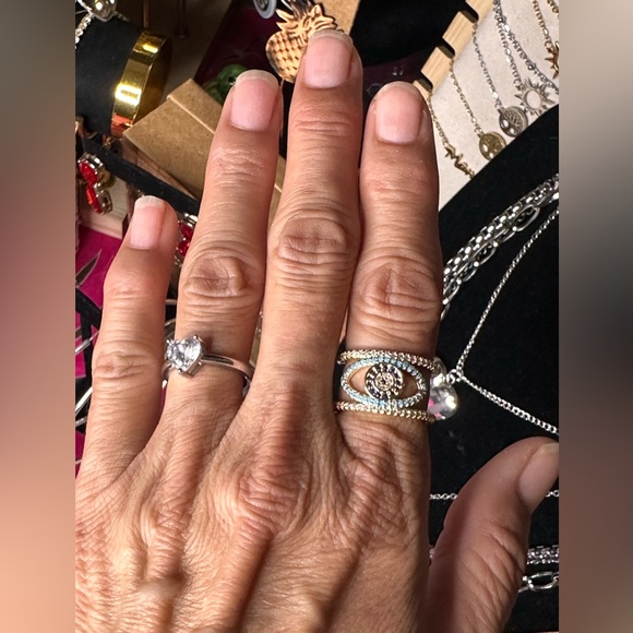 288A. Turkish Blue Cubic Zirconia Evil Eye Adjustable Trendy Ring - Picture 4 of 4